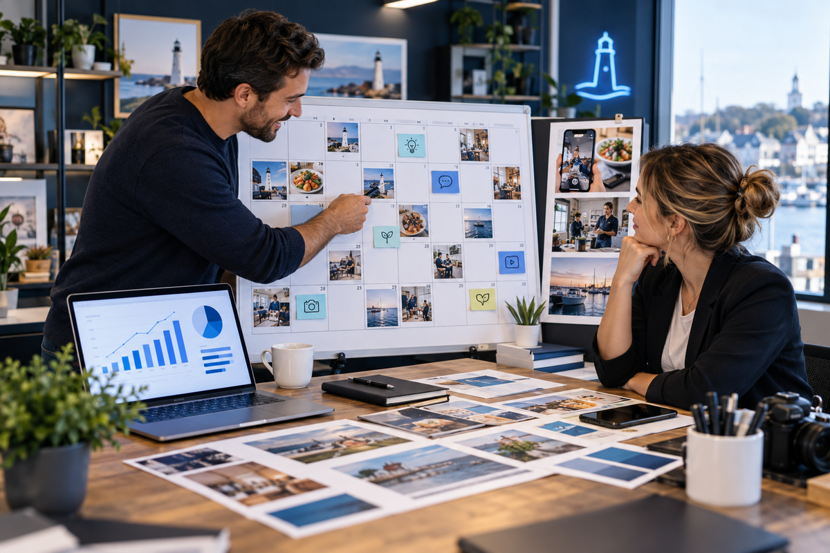 Local business owner and marketer planning a 30-day Massachusetts content calendar